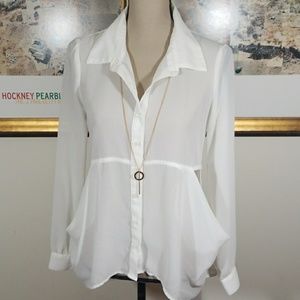 6 Degrees sheer white buttons down top. Size S
